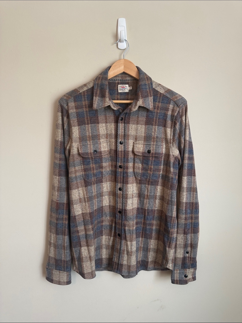 Faherty Plaid Legend Flannel Shirt in Brown, Blue & Cream